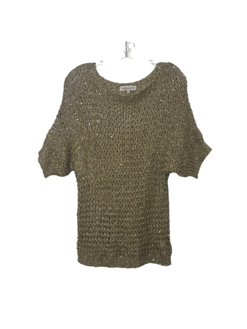 Inseparable Open Knit Sweater Womens Large Khaki Green Casual Sequin‎